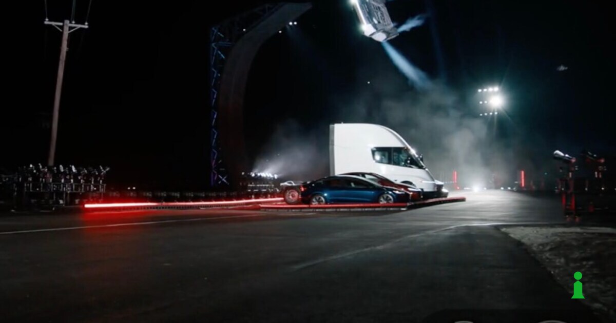 Tesla's new Roadster airborne on SpaceX cold-gas thrusters during the reveal event. Image credit: Tesla.