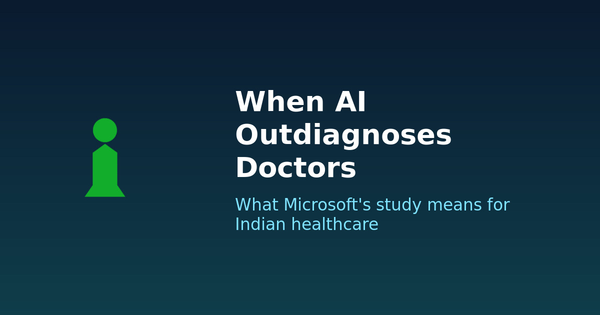 Illustration with VAIR IT icon and headline: When AI outdiagnoses doctors - what Microsoft's study means for Indian healthcare